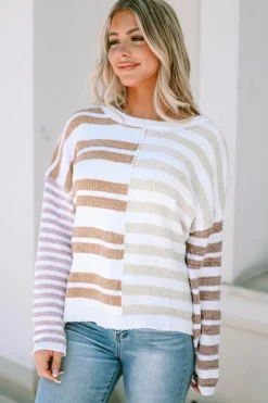 Discount Dear-Lover Blocked Drop Shoulder Slouchy Sweater Stripe