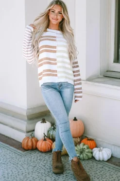 Discount Dear-Lover Blocked Drop Shoulder Slouchy Sweater Stripe