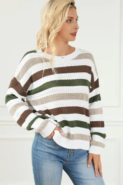 Clearance Dear-Lover Crochet Hollow out Knit Sweater Stripe