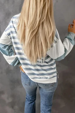Sale Dear-Lover Drop Shoulder d Pullover Sweatshirt Stripe
