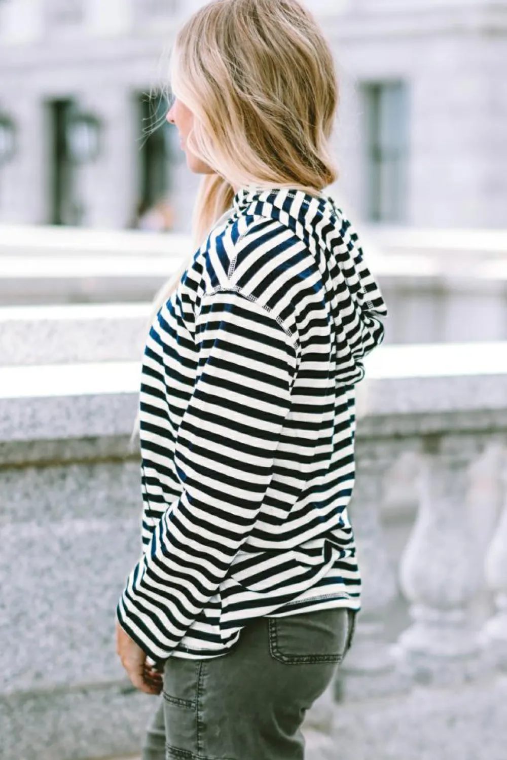 New Dear-Lover Kangaroo Pocket Drawstring Hoodie Stripe