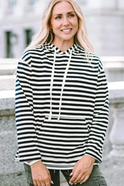 New Dear-Lover Kangaroo Pocket Drawstring Hoodie Stripe
