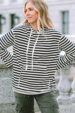 New Dear-Lover Kangaroo Pocket Drawstring Hoodie Stripe
