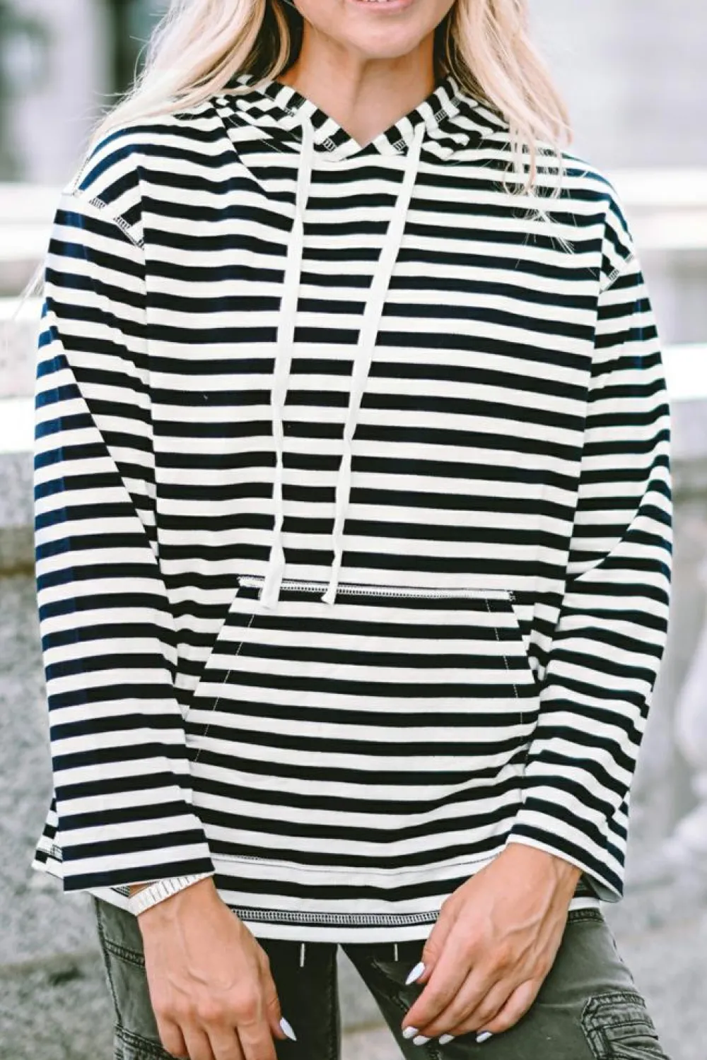 New Dear-Lover Kangaroo Pocket Drawstring Hoodie Stripe