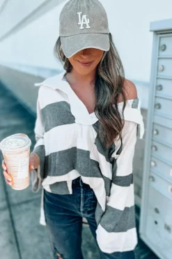 New Dear-Lover Oversized Collared Long Sleeve Top Stripe