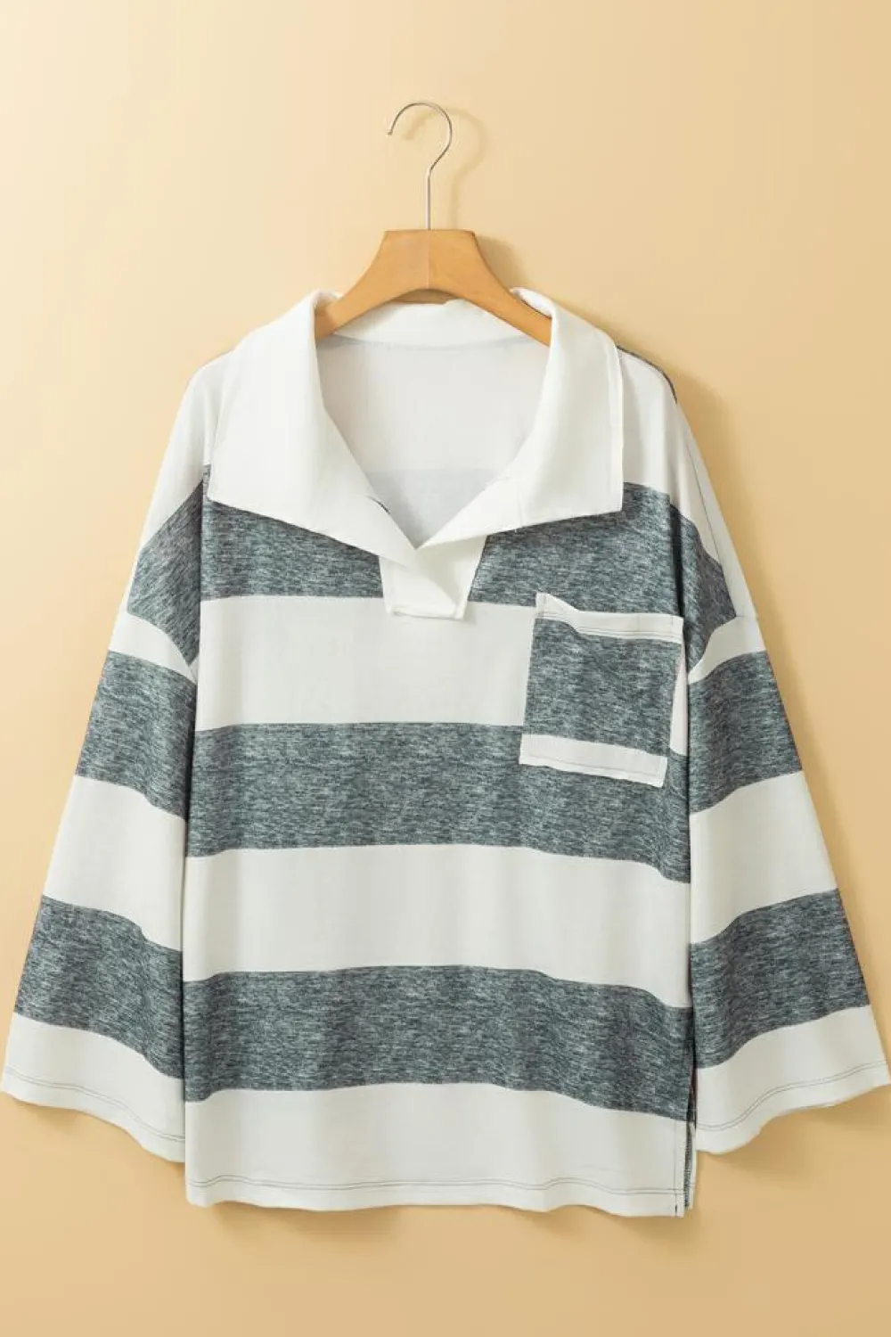 New Dear-Lover Oversized Collared Long Sleeve Top Stripe