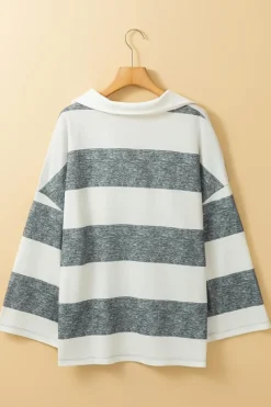 New Dear-Lover Oversized Collared Long Sleeve Top Stripe