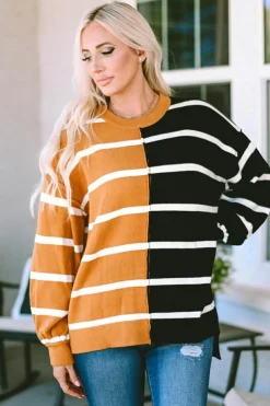 Hot Dear-Lover Oversized Contrast Printed Dropped Shoulder Top Stripe