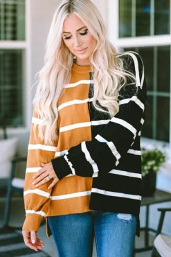 Hot Dear-Lover Oversized Contrast Printed Dropped Shoulder Top Stripe