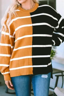 Hot Dear-Lover Oversized Contrast Printed Dropped Shoulder Top Stripe