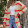 Outlet Dear-Lover Printed Ribbed Long Knitted Cardigan Stripe