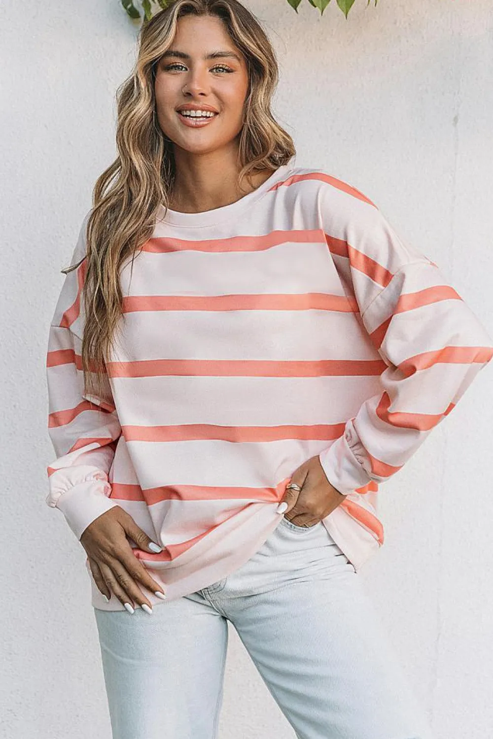Hot Dear-Lover d Drop Shoulder Pullover Sweatshirt Stripe