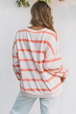 Hot Dear-Lover d Drop Shoulder Pullover Sweatshirt Stripe