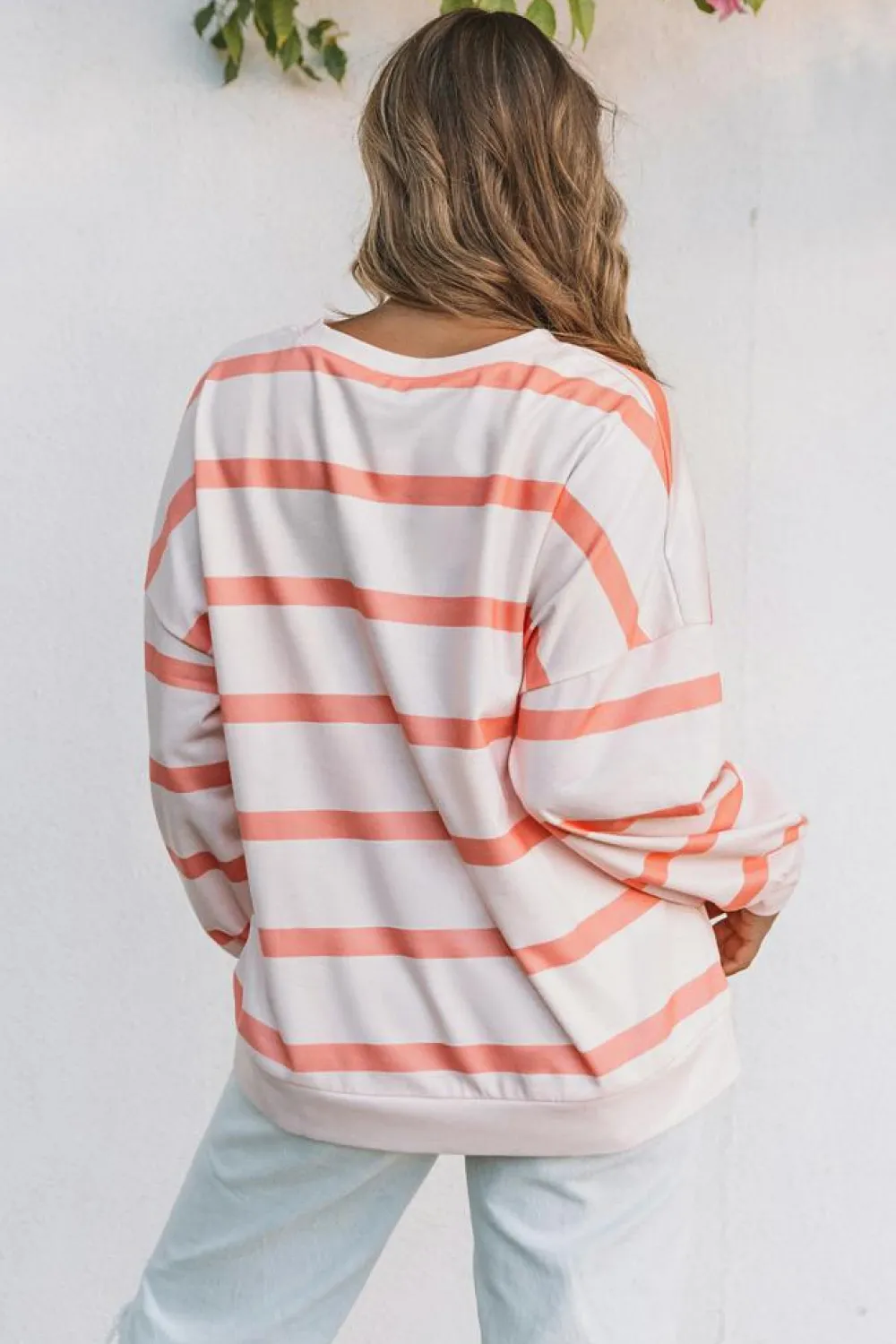 Hot Dear-Lover d Drop Shoulder Pullover Sweatshirt Stripe