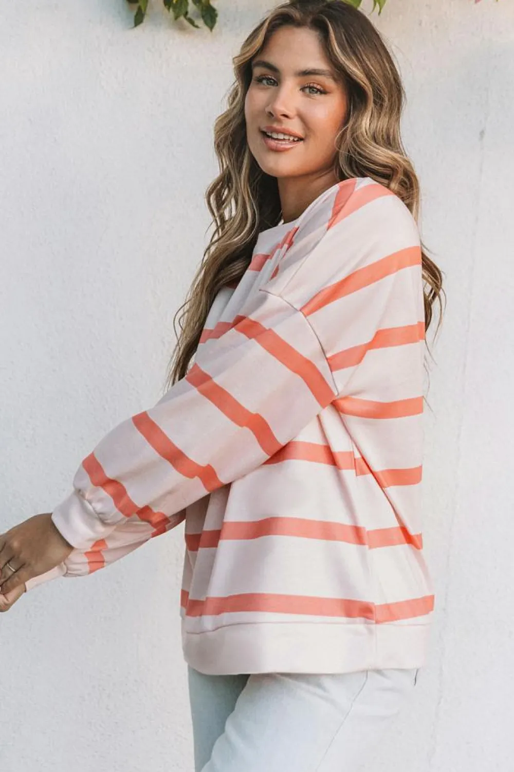 Hot Dear-Lover d Drop Shoulder Pullover Sweatshirt Stripe
