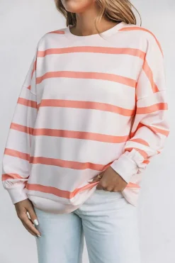 Hot Dear-Lover d Drop Shoulder Pullover Sweatshirt Stripe