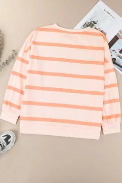 Hot Dear-Lover d Drop Shoulder Pullover Sweatshirt Stripe