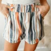 Best Dear-Lover Vintage Washed Elastic Frill Waist Casual Shorts Stripe