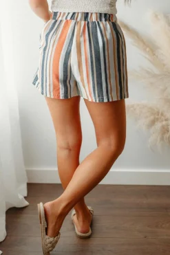 Best Dear-Lover Vintage Washed Elastic Frill Waist Casual Shorts Stripe