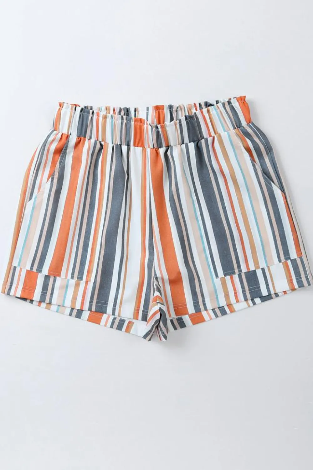 Best Dear-Lover Vintage Washed Elastic Frill Waist Casual Shorts Stripe