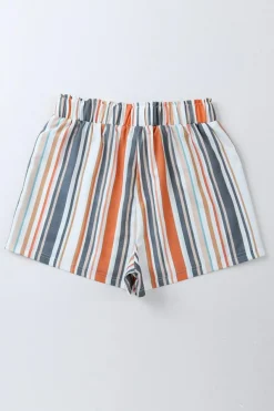 Best Dear-Lover Vintage Washed Elastic Frill Waist Casual Shorts Stripe