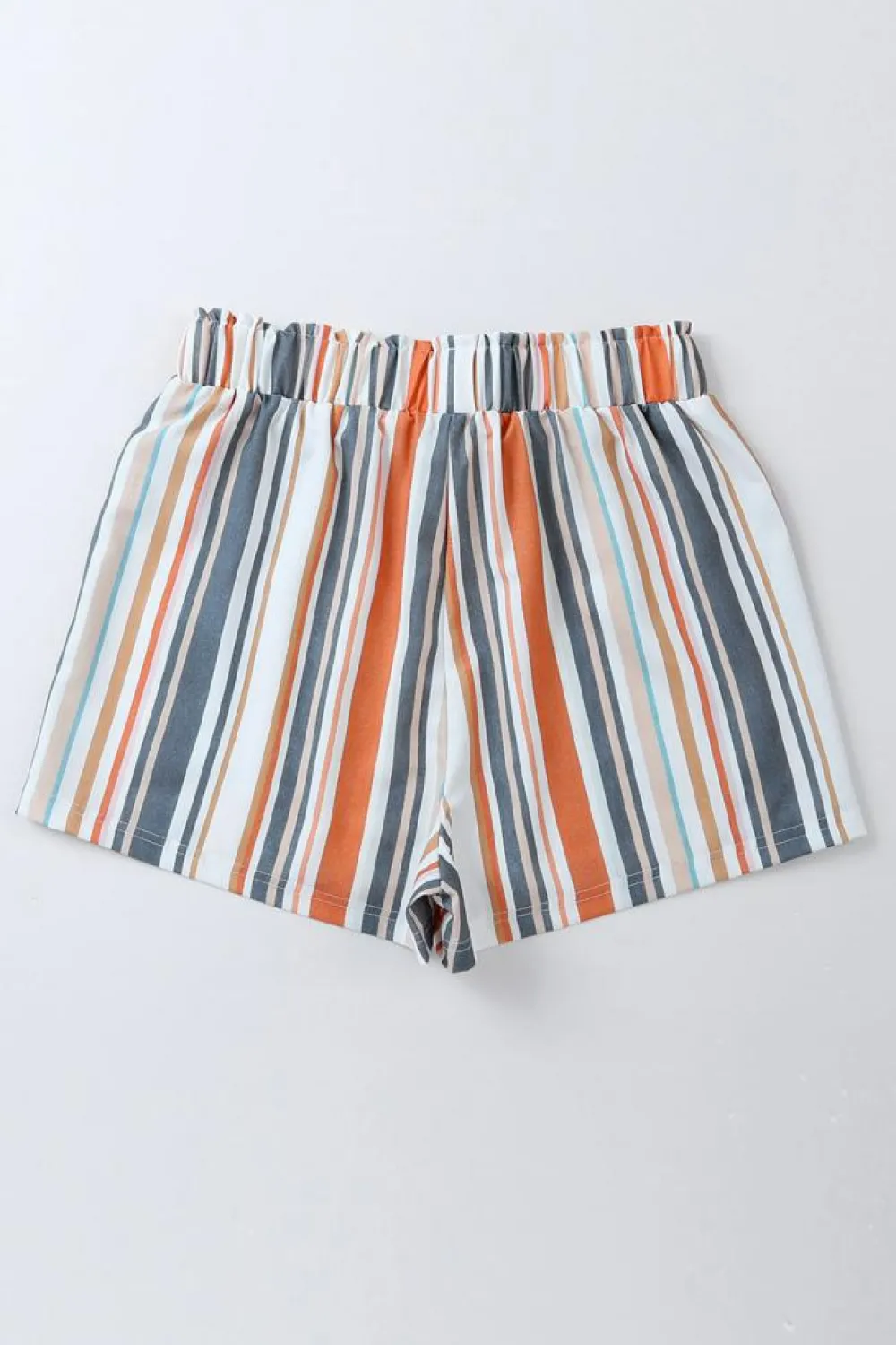 Best Dear-Lover Vintage Washed Elastic Frill Waist Casual Shorts Stripe