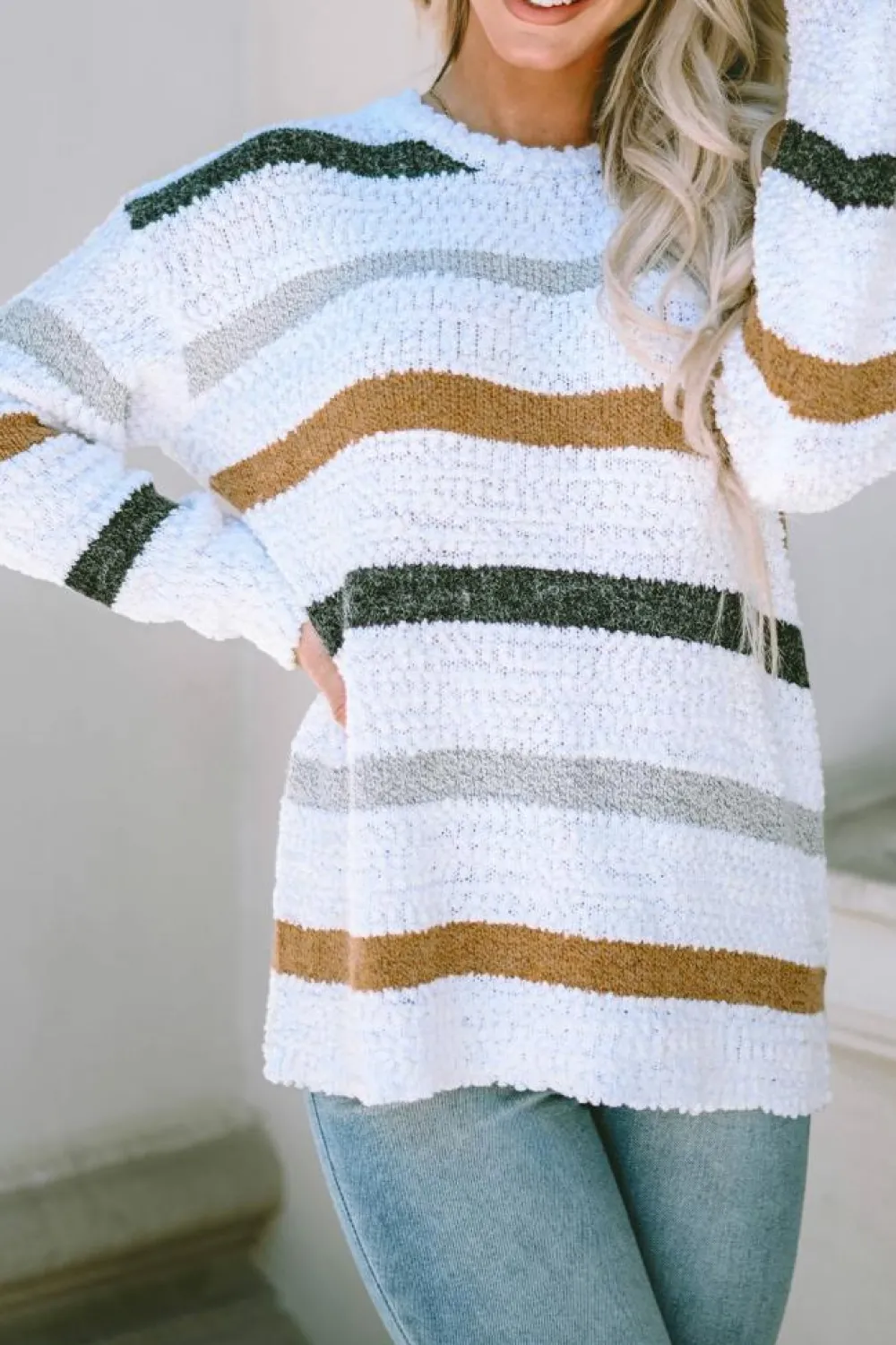 New Dear-Lover d Popcorn Knit Sweater Stripe