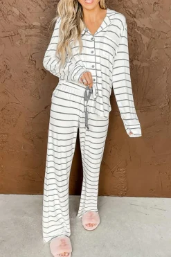 Clearance Dear-Lover d Print Long Sleeve and Pants Pajamas Set Stripe