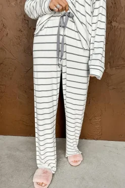 Clearance Dear-Lover d Print Long Sleeve and Pants Pajamas Set Stripe