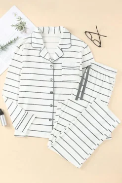 Clearance Dear-Lover d Print Long Sleeve and Pants Pajamas Set Stripe