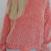 Discount Dear-Lover Striped Print Ribbed Trim Round Neck Sweater Fiery Red