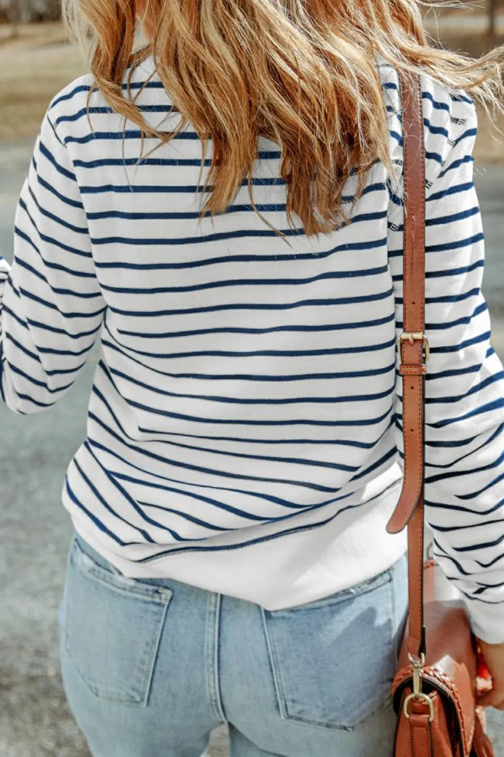 Hot Dear-Lover d Print Ribbed Trim Long Sleeve Top Stripe