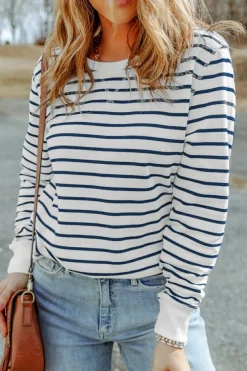 Hot Dear-Lover d Print Ribbed Trim Long Sleeve Top Stripe
