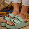 Hot Dear-Lover Suede Buckle Decor Footbed Sandal Slippers Light Blue