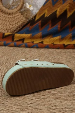 Hot Dear-Lover Suede Buckle Decor Footbed Sandal Slippers Light Blue