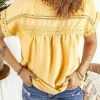 Best Dear-Lover Swiss Dot Lace Splicing Short Sleeve Top Yellow