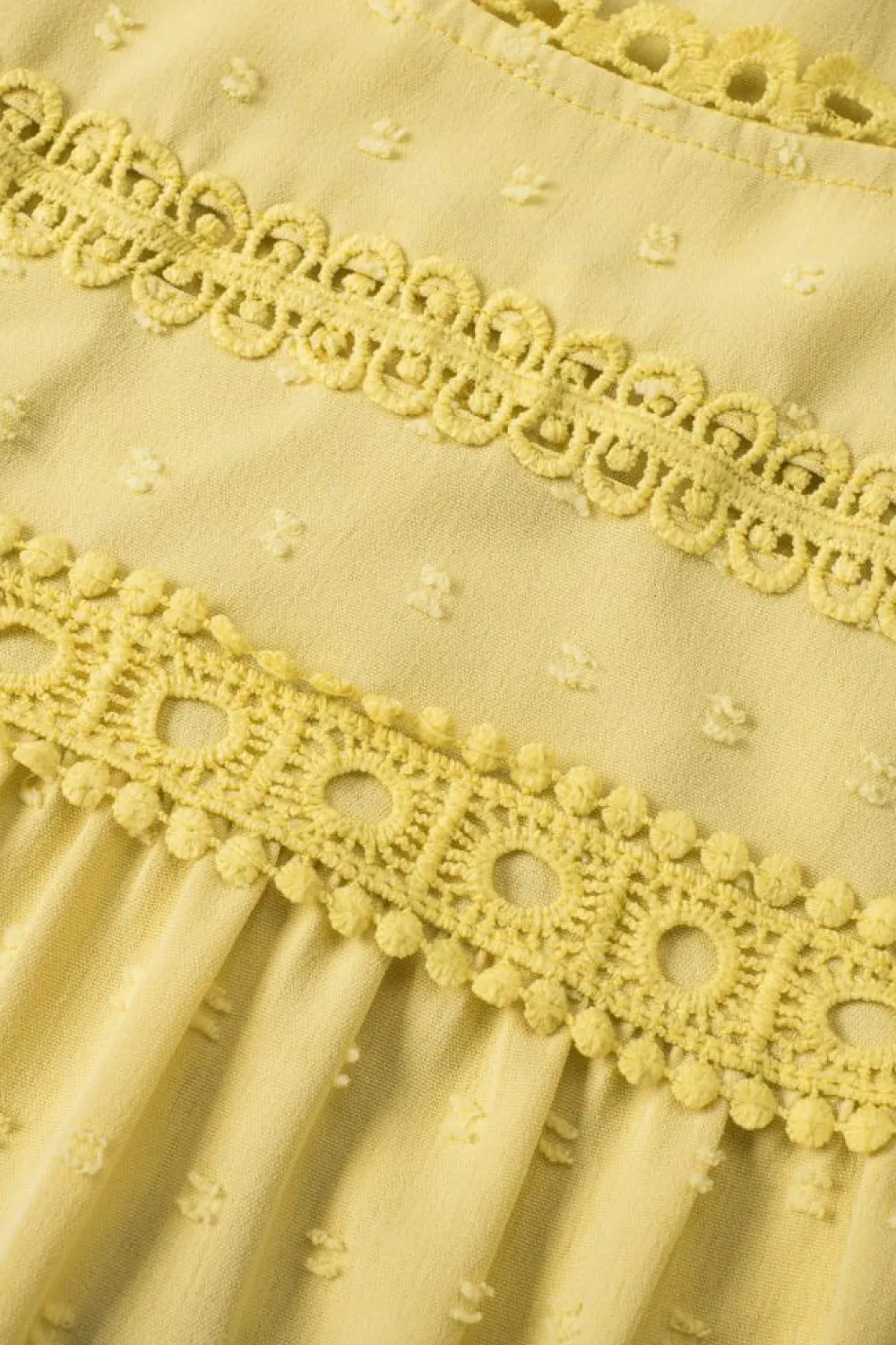 Best Dear-Lover Swiss Dot Lace Splicing Short Sleeve Top Yellow