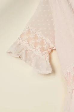 Clearance Dear-Lover Swiss Dot Lace Trim Maxi Dress Pink