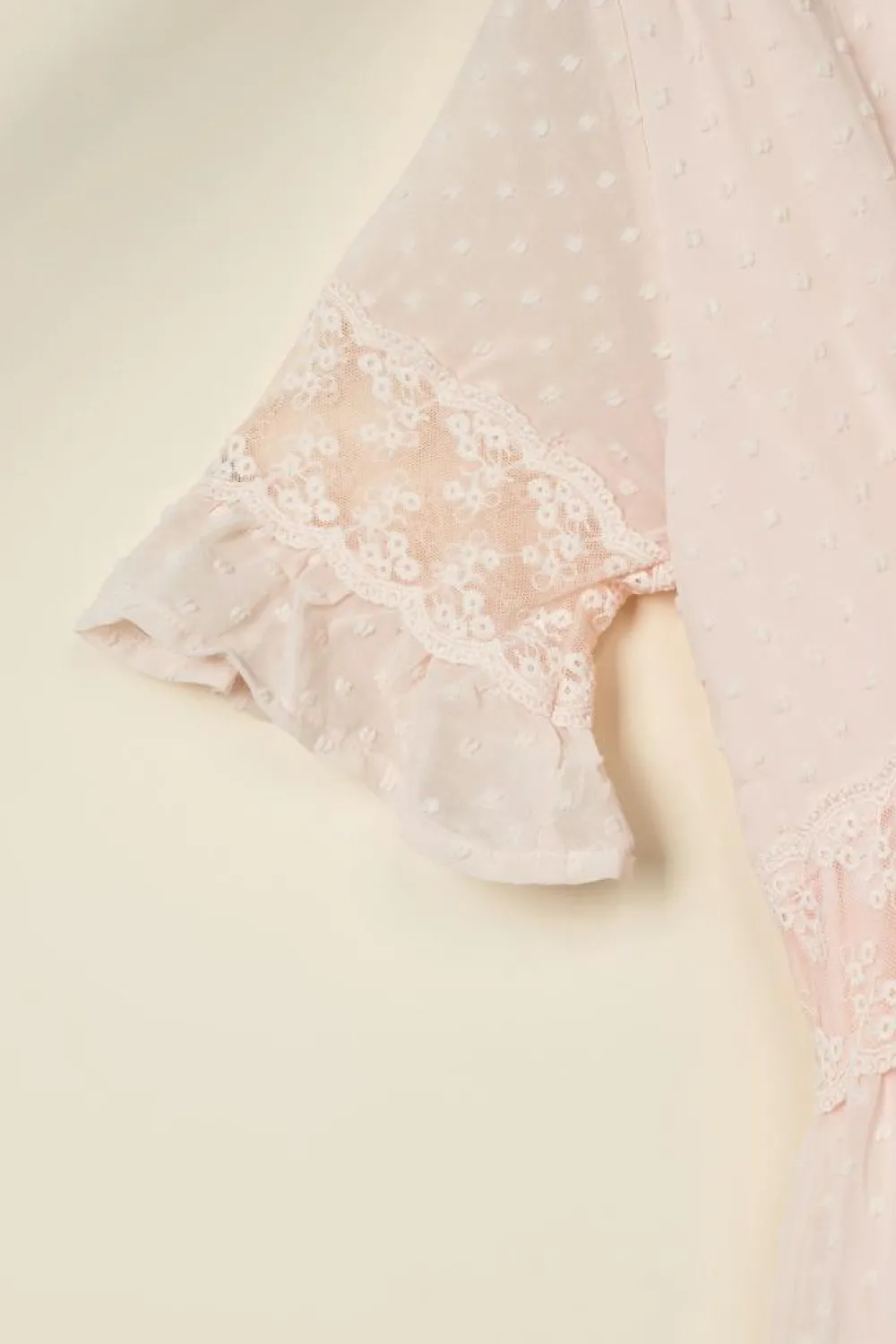 Clearance Dear-Lover Swiss Dot Lace Trim Maxi Dress Pink