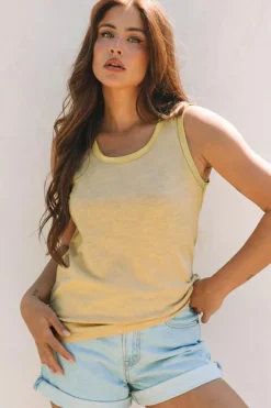 New Dear-Lover Metallic Sheen Edge Scoop Neck k Top Tan