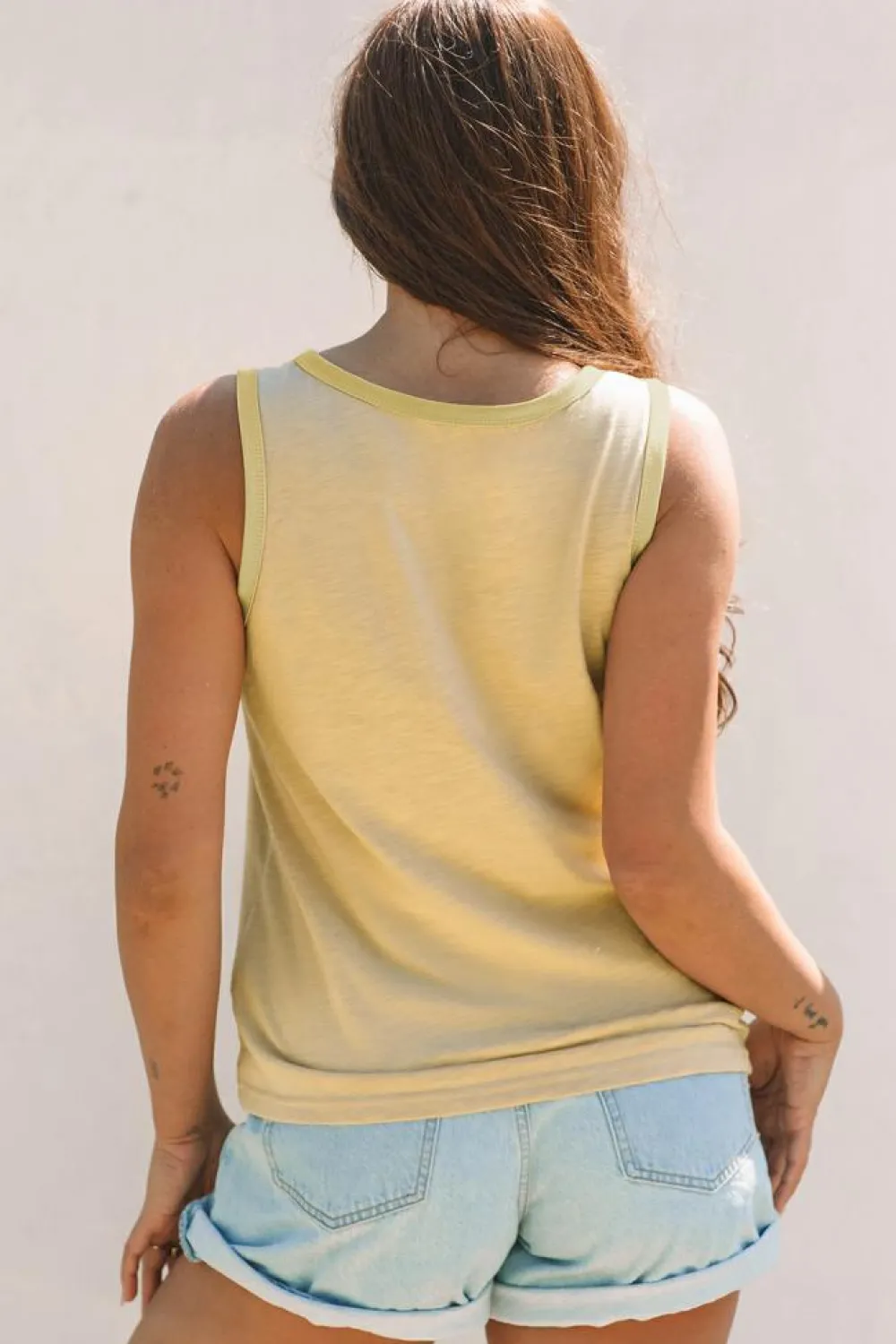 New Dear-Lover Metallic Sheen Edge Scoop Neck k Top Tan