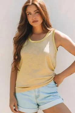 New Dear-Lover Metallic Sheen Edge Scoop Neck k Top Tan