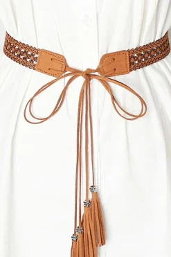 Fashion Dear-Lover Boho Tassel Crochet Self-tie Waist Belt Thai Curry