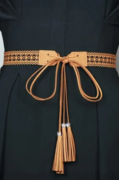 Fashion Dear-Lover Boho Tassel Crochet Self-tie Waist Belt Thai Curry