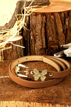 Clearance Dear-Lover Butterfly Decor Buckle PU Leather Thin Waist Belt Thai Curry