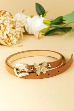 Clearance Dear-Lover Butterfly Decor Buckle PU Leather Thin Waist Belt Thai Curry