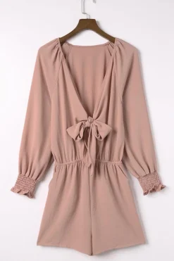 Outlet Dear-Lover Tie Knot Puff Long Sleeve Romper Pink
