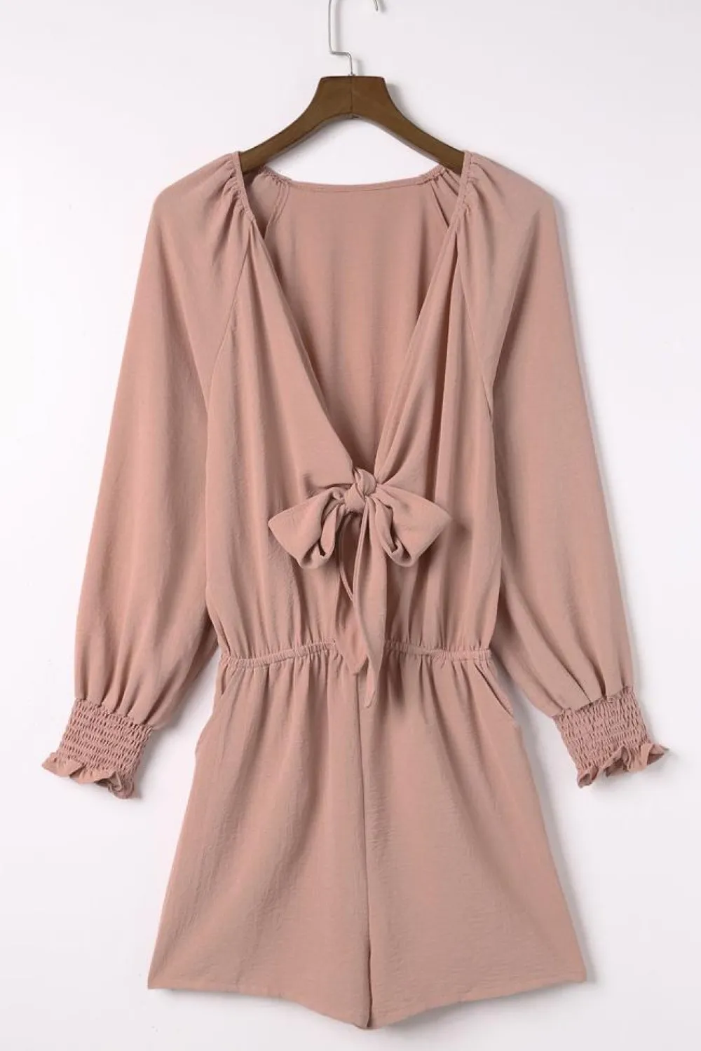 Outlet Dear-Lover Tie Knot Puff Long Sleeve Romper Pink