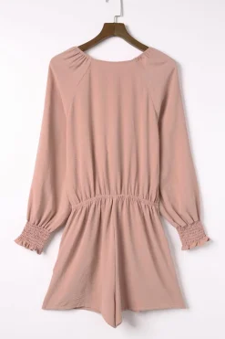 Outlet Dear-Lover Tie Knot Puff Long Sleeve Romper Pink