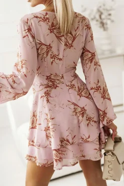 Hot Dear-Lover Tie Waist Layered Ruffle Hem Dotted Print Short Dress Pink-2